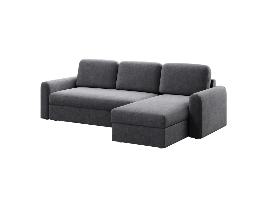 Ecksofa Orveto L-Form - mit Schlaffunktion und Bettkasten, abgerundete Formen, Plüschstoff.