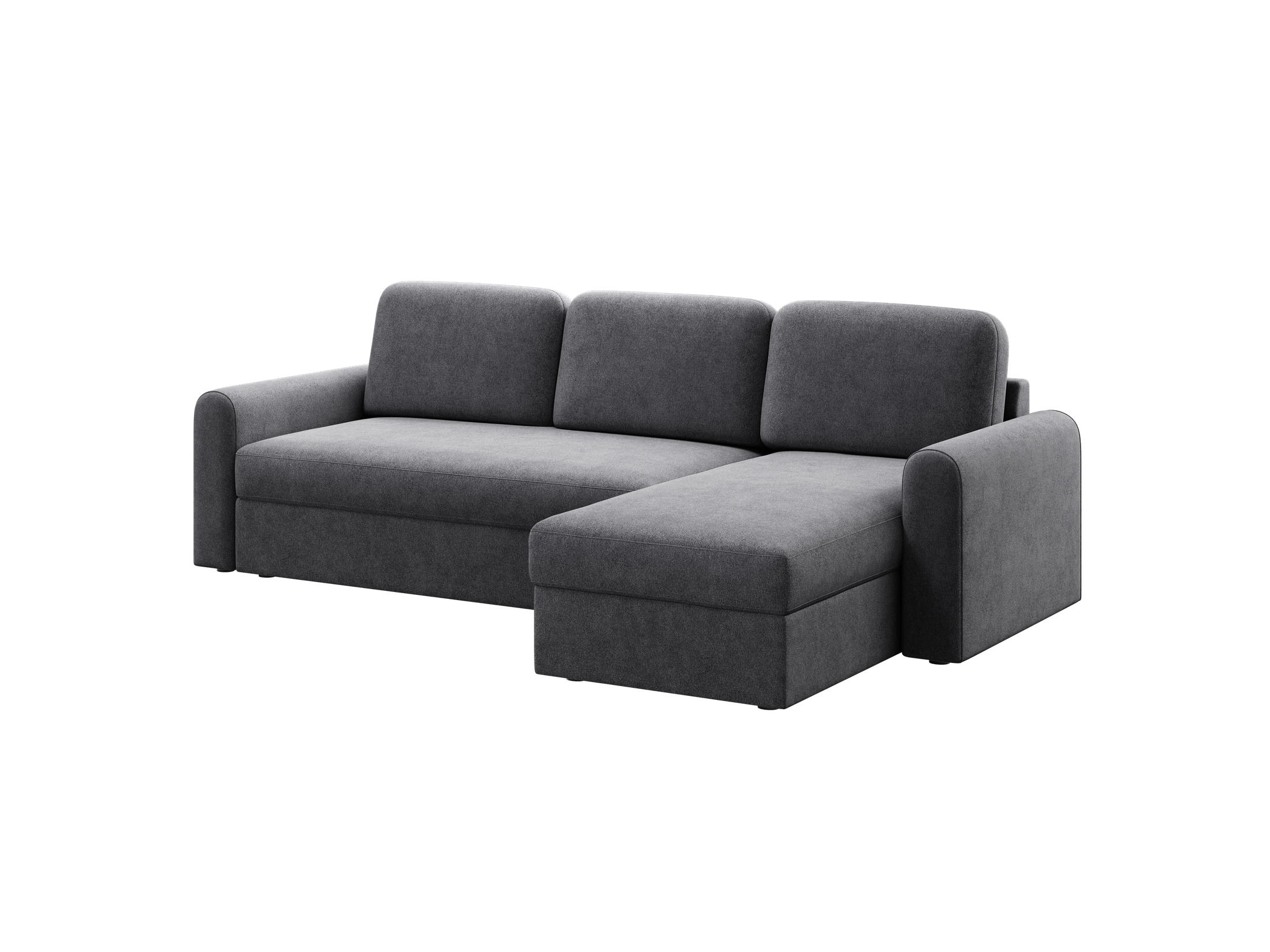 Ecksofa Orveto L-Form - mit Schlaffunktion und Bettkasten, abgerundete Formen, Plüschstoff.