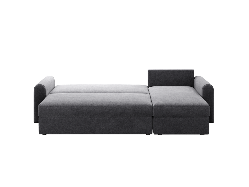 Ecksofa Orveto L-Form - mit Schlaffunktion und Bettkasten, abgerundete Formen, Plüschstoff.