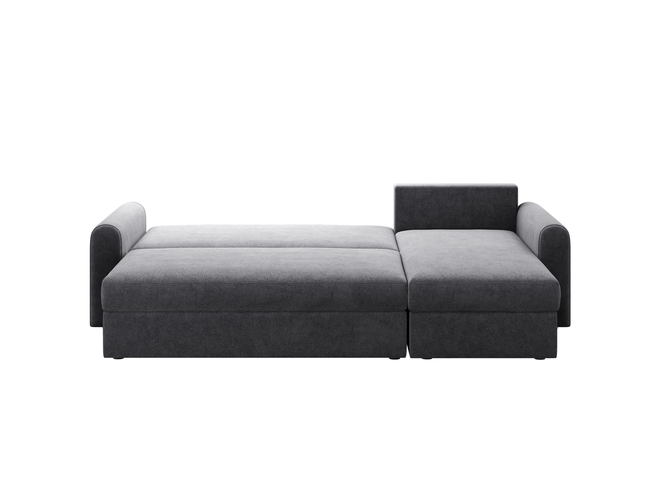 Ecksofa Orveto L-Form - mit Schlaffunktion und Bettkasten, abgerundete Formen, Plüschstoff.