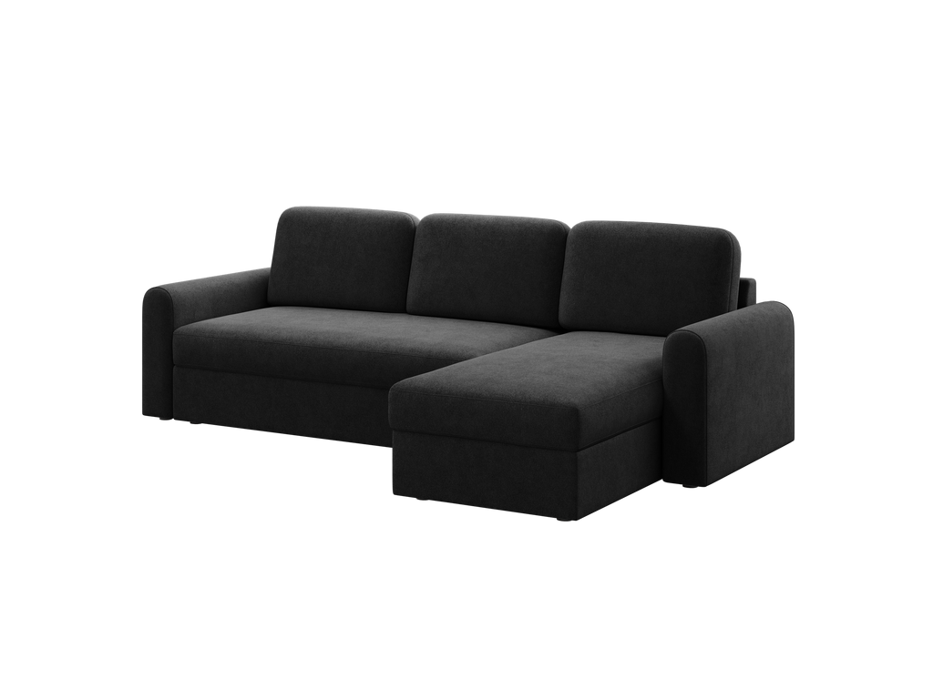 Ecksofa Orveto L-Form - mit Schlaffunktion und Bettkasten, abgerundete Formen, Plüschstoff.