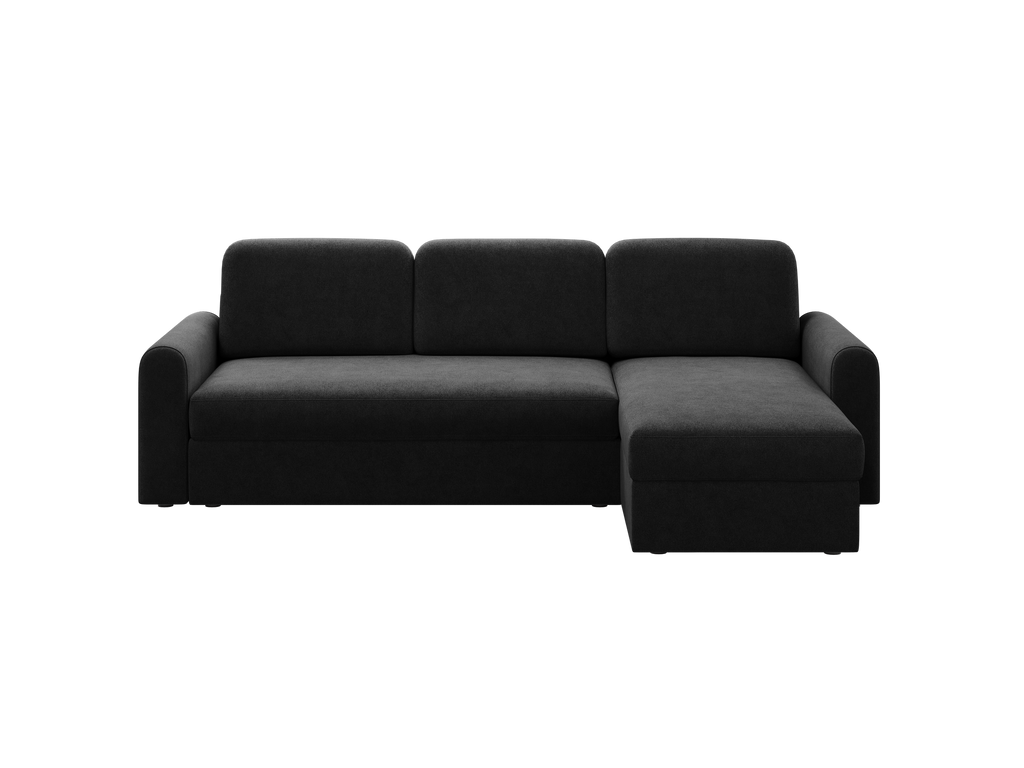 Ecksofa Orveto L-Form - mit Schlaffunktion und Bettkasten, abgerundete Formen, Plüschstoff.