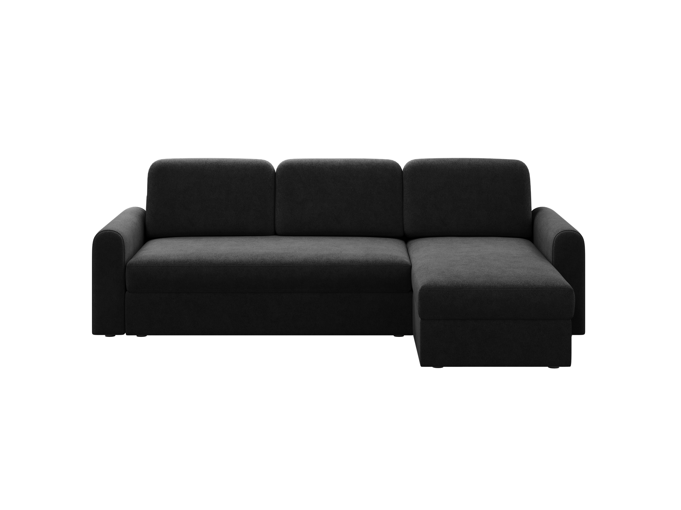 Ecksofa Orveto L-Form - mit Schlaffunktion und Bettkasten, abgerundete Formen, Plüschstoff.