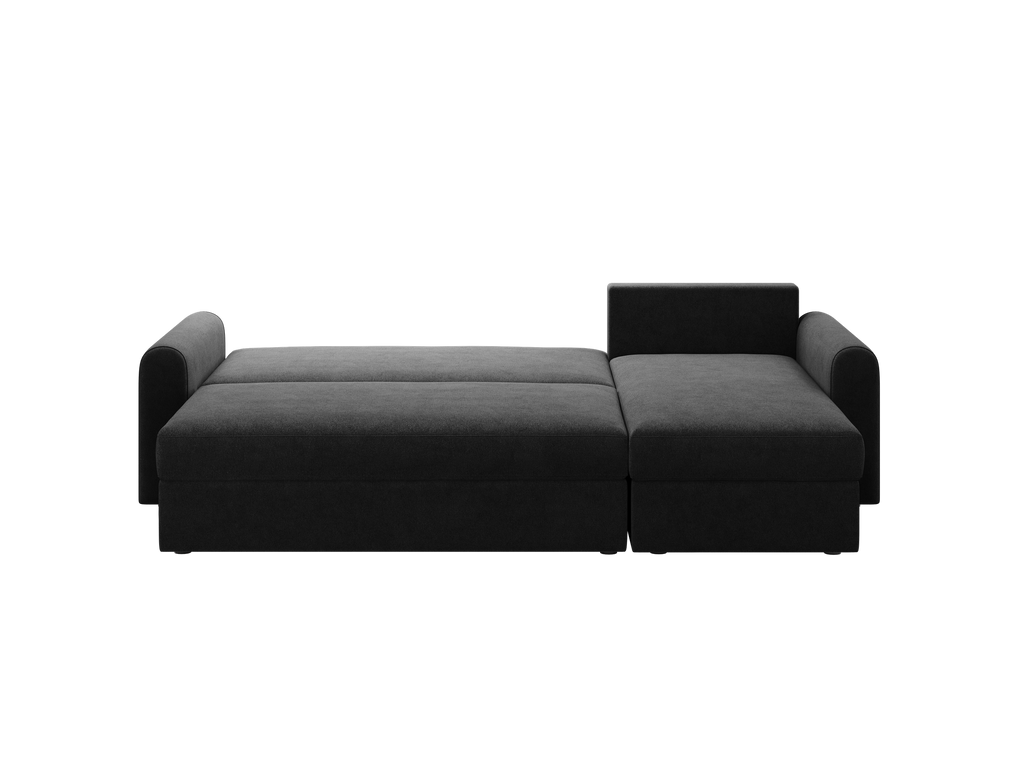 Ecksofa Orveto L-Form - mit Schlaffunktion und Bettkasten, abgerundete Formen, Plüschstoff.