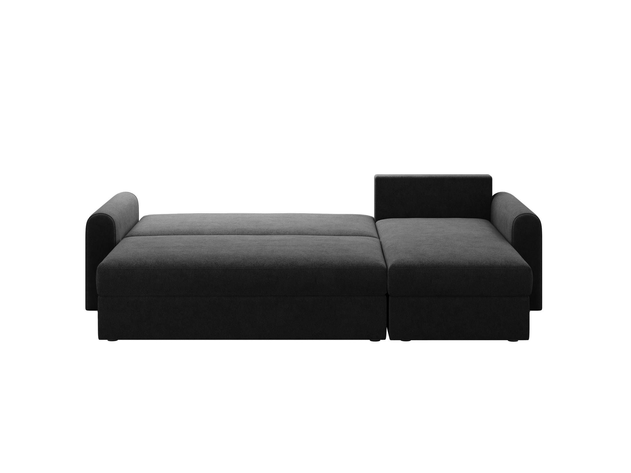 Ecksofa Orveto L-Form - mit Schlaffunktion und Bettkasten, abgerundete Formen, Plüschstoff.