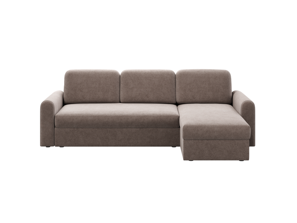 Ecksofa Orveto L-Form - mit Schlaffunktion und Bettkasten, abgerundete Formen, Plüschstoff.