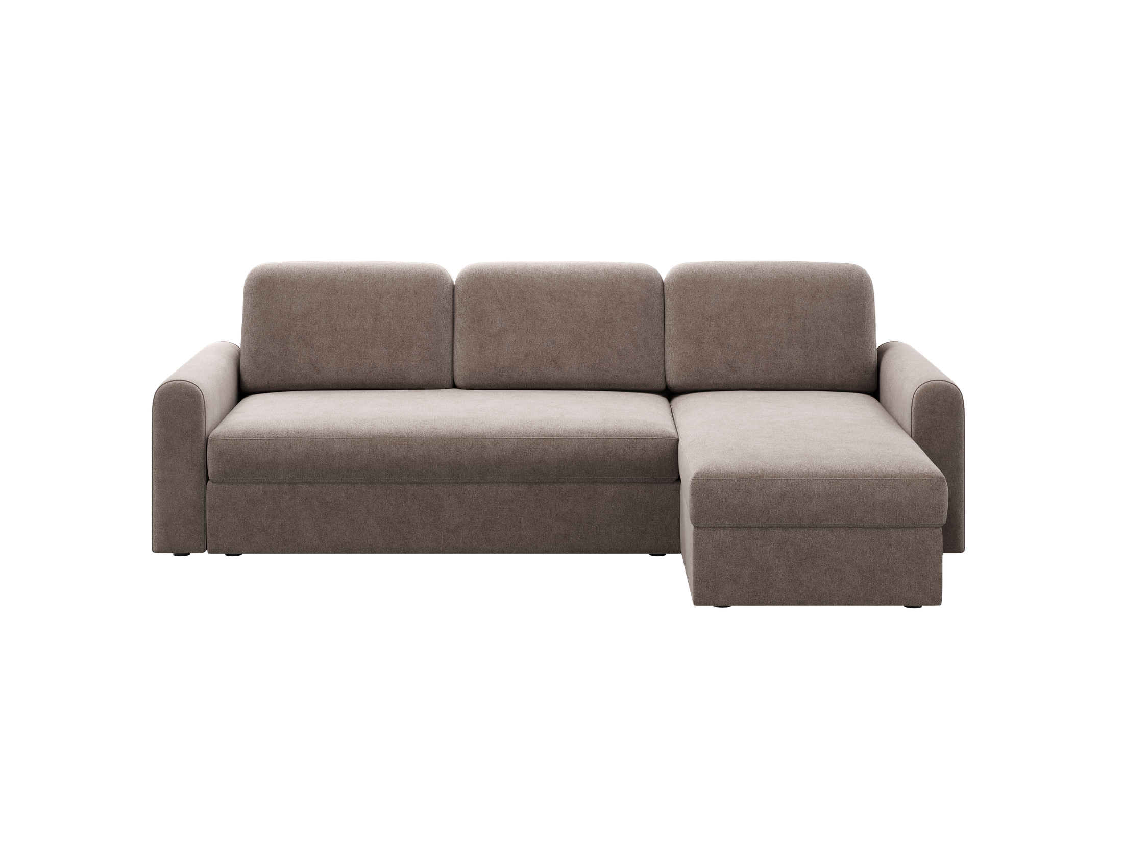 Ecksofa Orveto L-Form - mit Schlaffunktion und Bettkasten, abgerundete Formen, Plüschstoff.