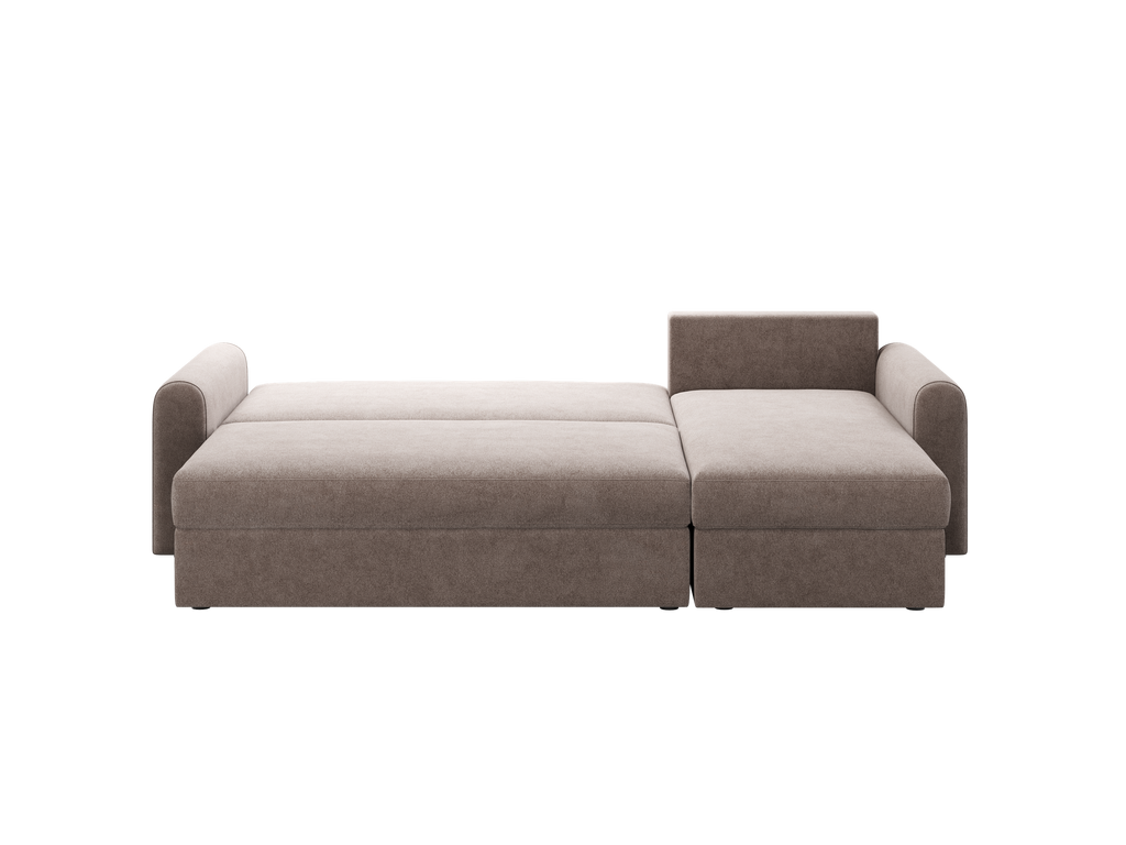 Ecksofa Orveto L-Form - mit Schlaffunktion und Bettkasten, abgerundete Formen, Plüschstoff.