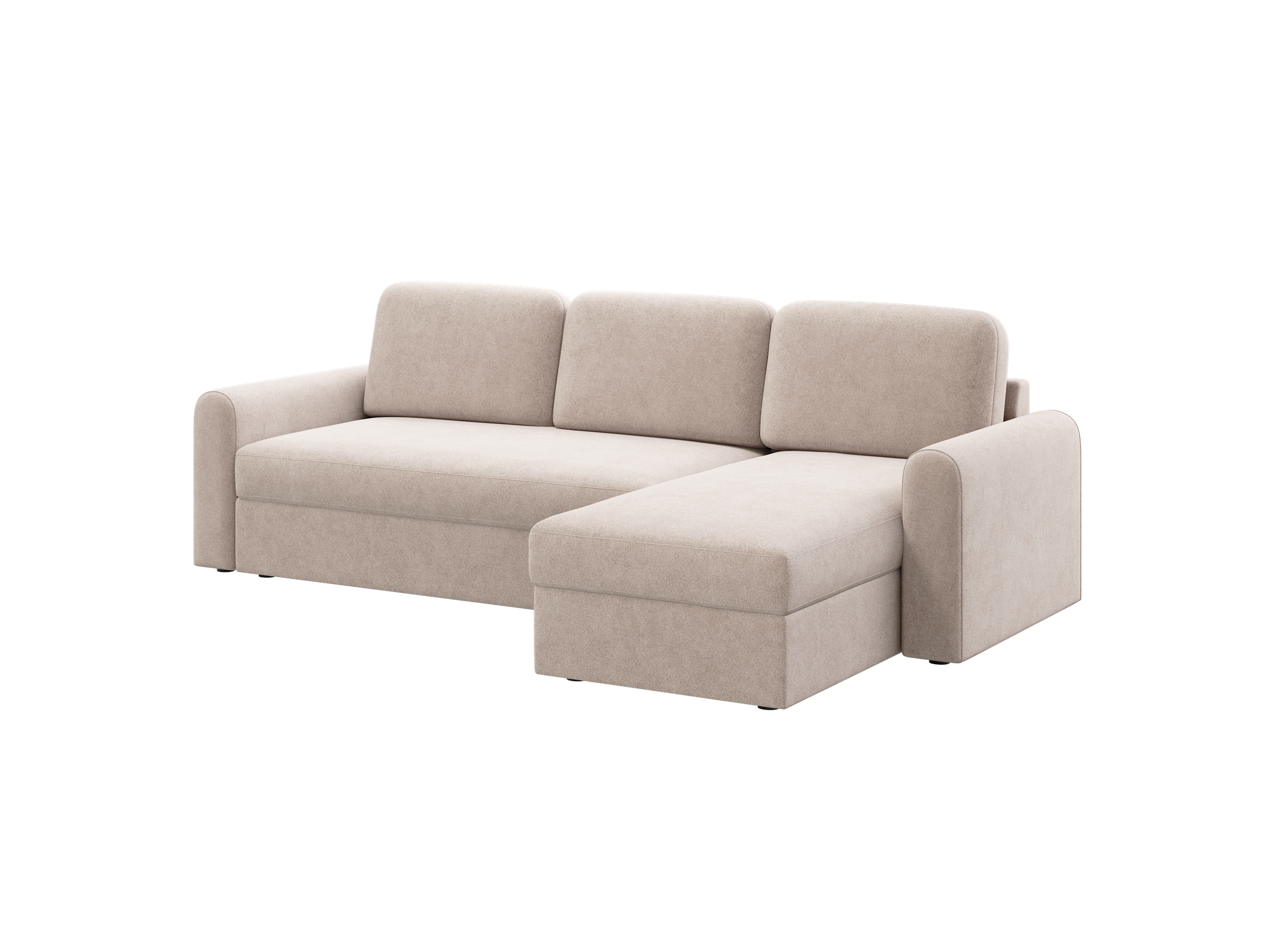 Ecksofa Orveto L-Form - mit Schlaffunktion und Bettkasten, abgerundete Formen, Plüschstoff.