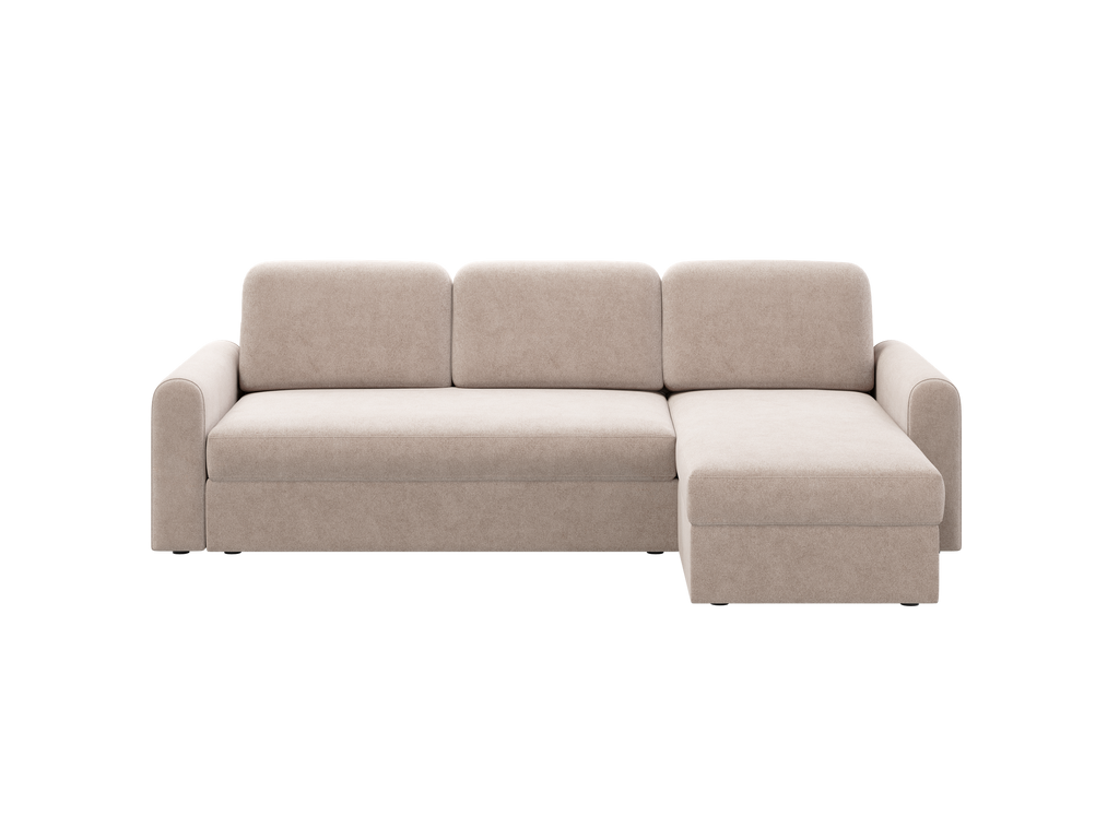 Ecksofa Orveto L-Form - mit Schlaffunktion und Bettkasten, abgerundete Formen, Plüschstoff.