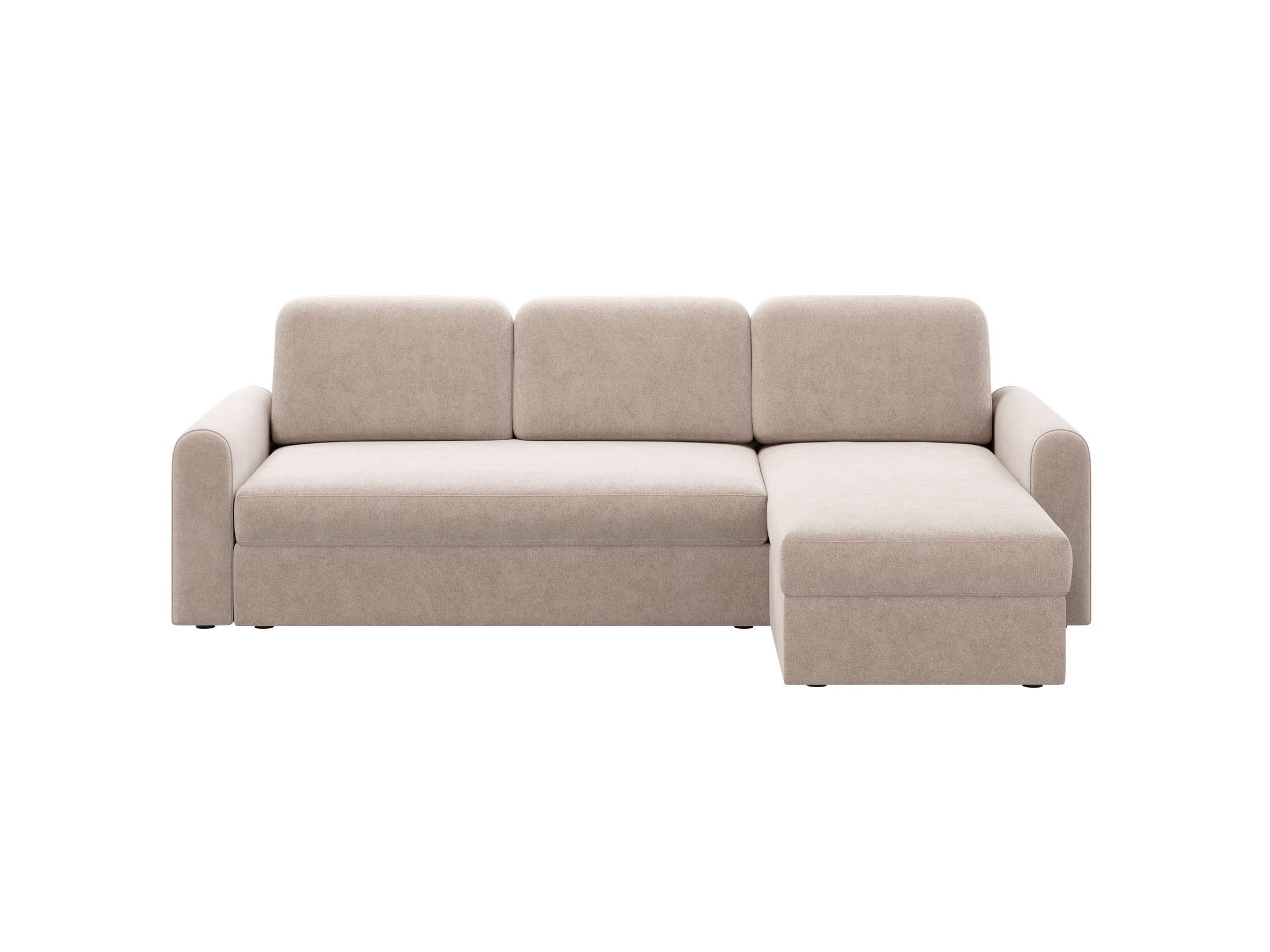 Ecksofa Orveto L-Form - mit Schlaffunktion und Bettkasten, abgerundete Formen, Plüschstoff.