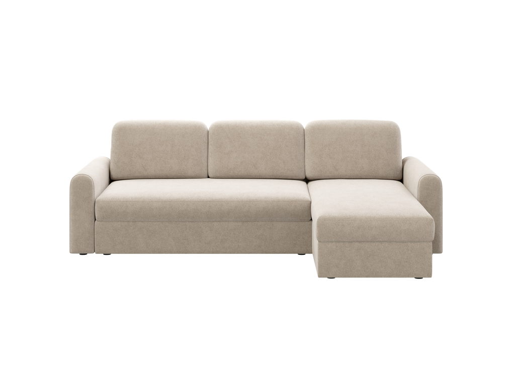 Ecksofa Orveto L-Form - mit Schlaffunktion und Bettkasten, abgerundete Formen, Plüschstoff.