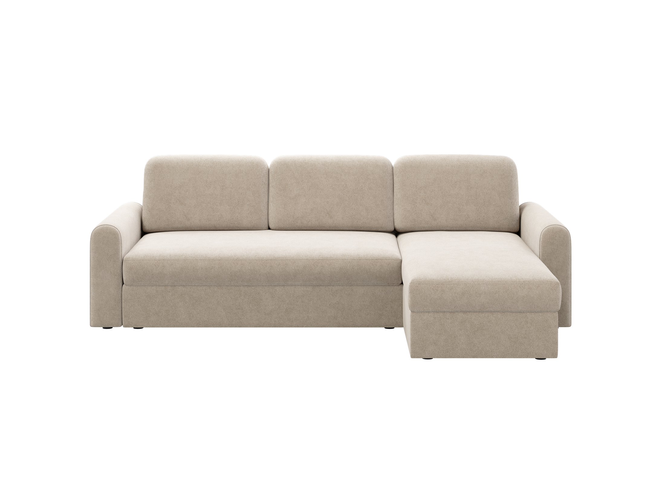 Ecksofa Orveto L-Form - mit Schlaffunktion und Bettkasten, abgerundete Formen, Plüschstoff.