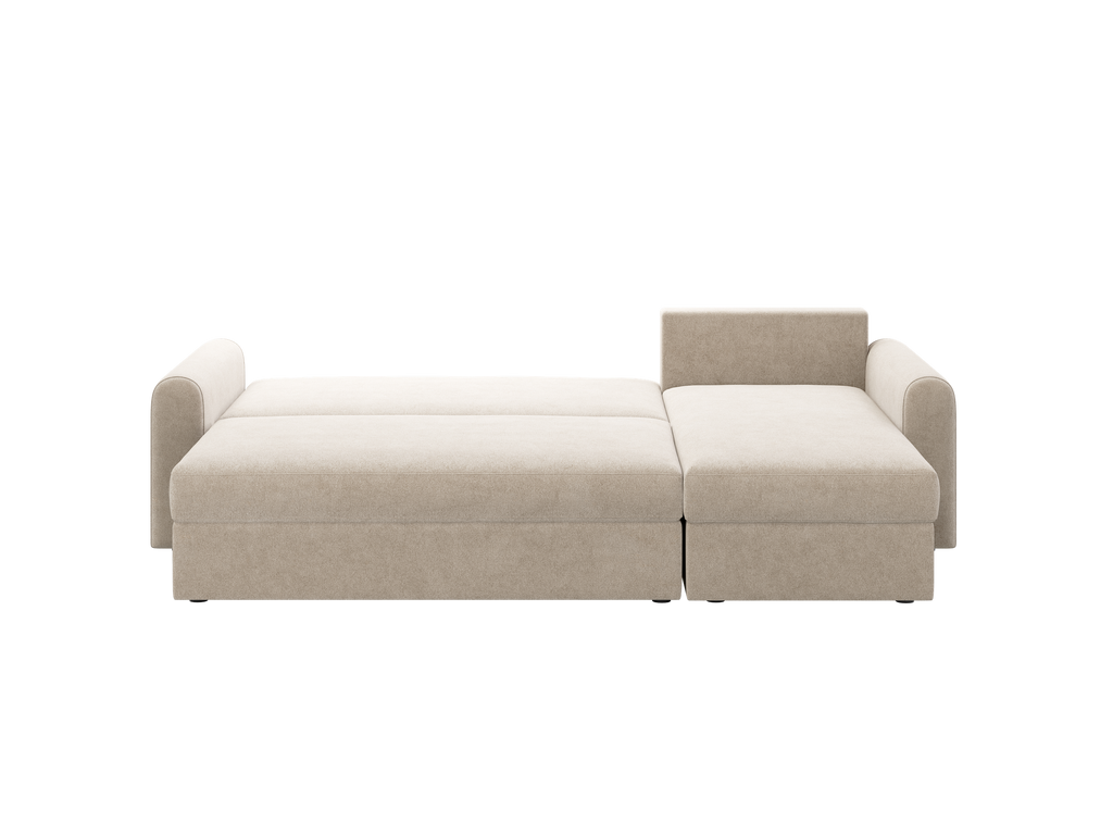 Ecksofa Orveto L-Form - mit Schlaffunktion und Bettkasten, abgerundete Formen, Plüschstoff.