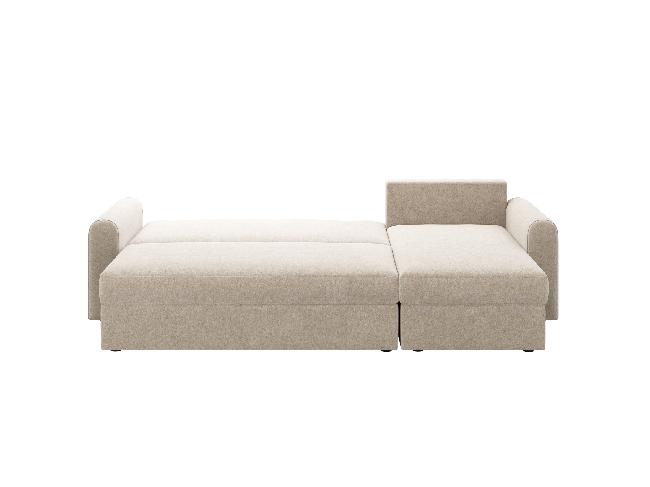 Ecksofa Orveto L-Form - mit Schlaffunktion und Bettkasten, abgerundete Formen, Plüschstoff.