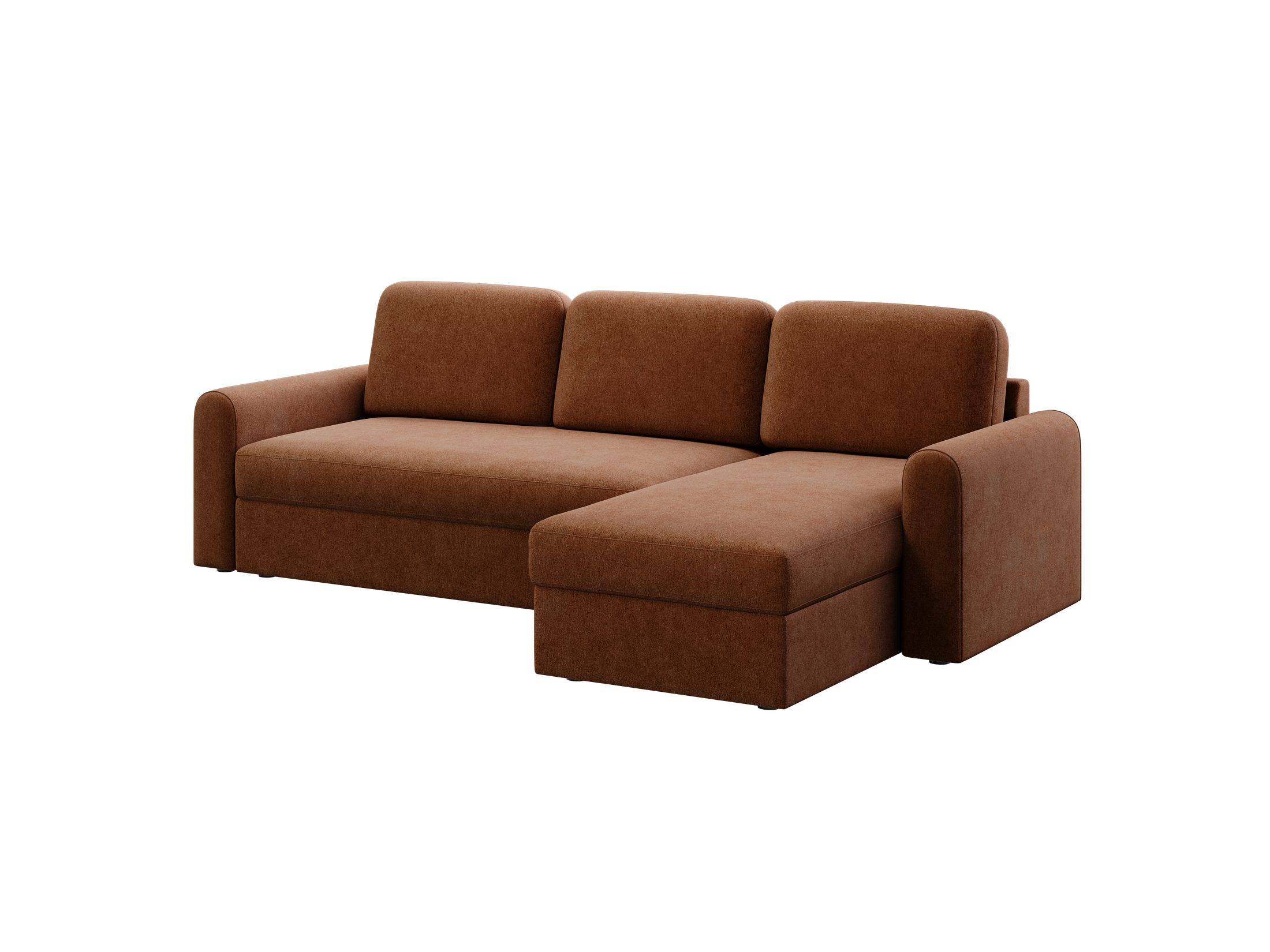 Ecksofa Orveto L-Form - mit Schlaffunktion und Bettkasten, abgerundete Formen, Plüschstoff.