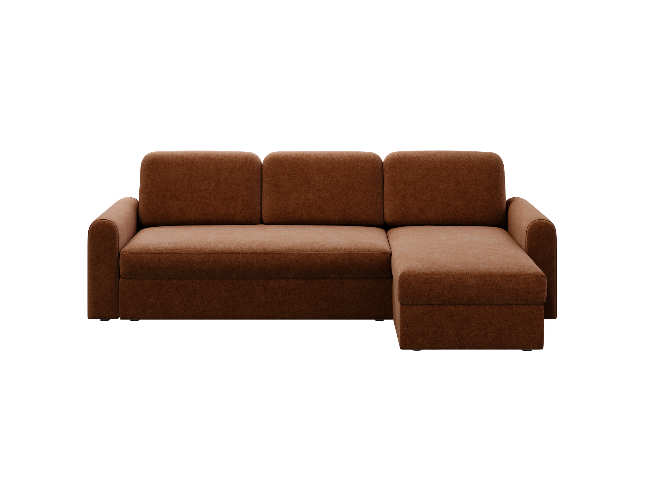 Ecksofa Orveto L-Form - mit Schlaffunktion und Bettkasten, abgerundete Formen, Plüschstoff.