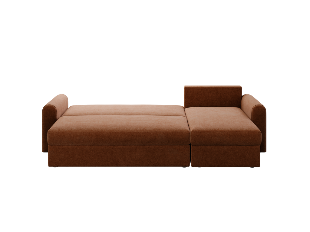 Ecksofa Orveto L-Form - mit Schlaffunktion und Bettkasten, abgerundete Formen, Plüschstoff.