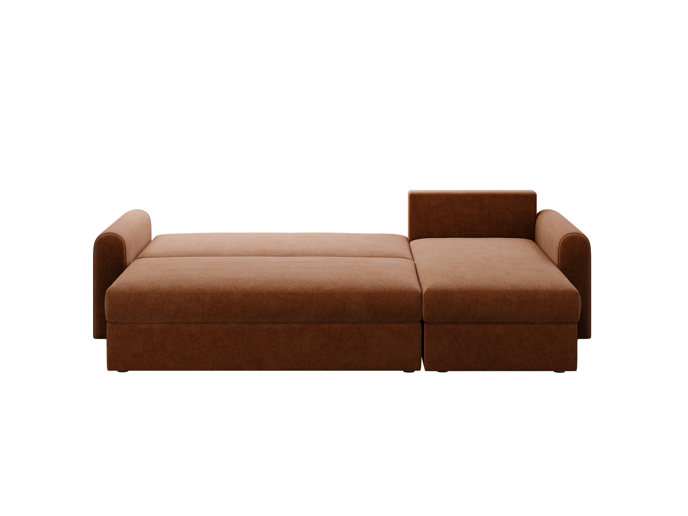 Ecksofa Orveto L-Form - mit Schlaffunktion und Bettkasten, abgerundete Formen, Plüschstoff.