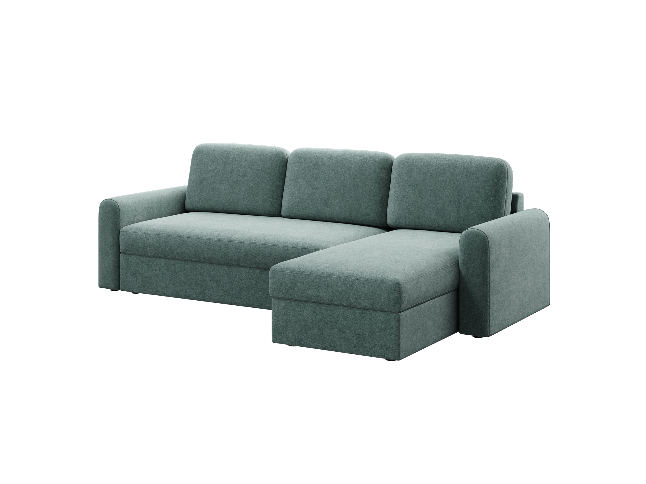 Ecksofa Orveto L-Form - mit Schlaffunktion und Bettkasten, abgerundete Formen, Plüschstoff.