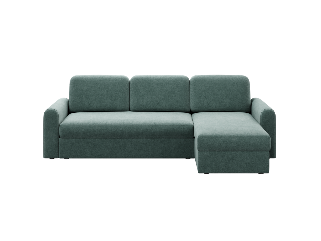 Narożnik Orveto L kształtny - z funkcja spania i pojemnikiem na pościel obłe kształty tkanina plusz