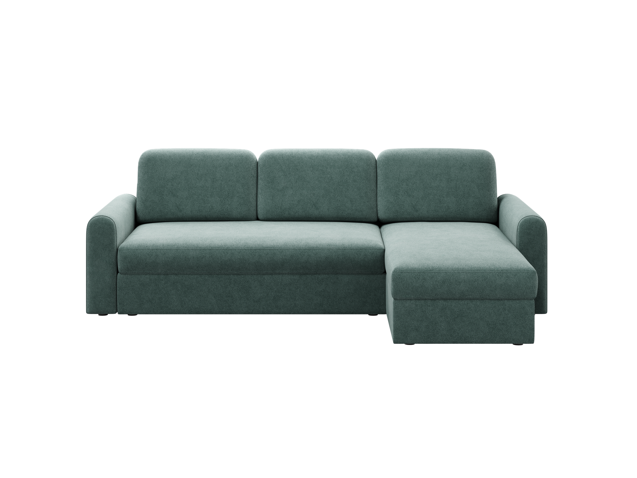 Ecksofa Orveto L-Form - mit Schlaffunktion und Bettkasten, abgerundete Formen, Plüschstoff.