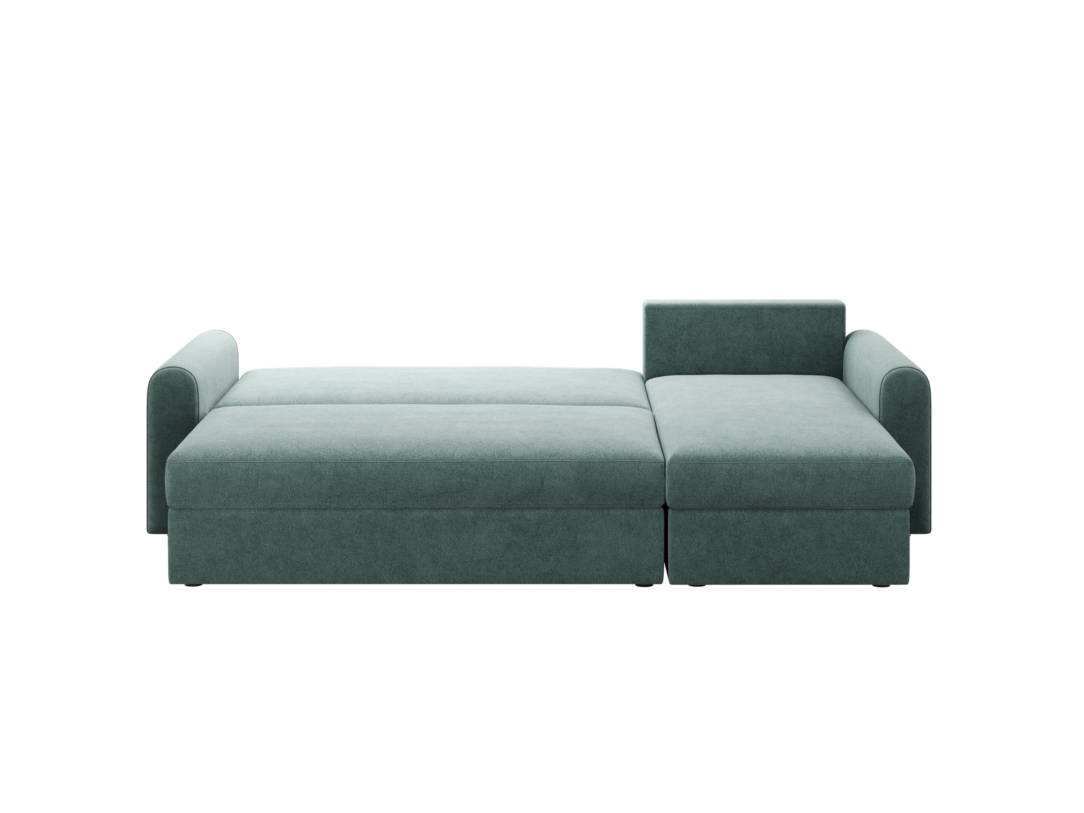 Ecksofa Orveto L-Form - mit Schlaffunktion und Bettkasten, abgerundete Formen, Plüschstoff.