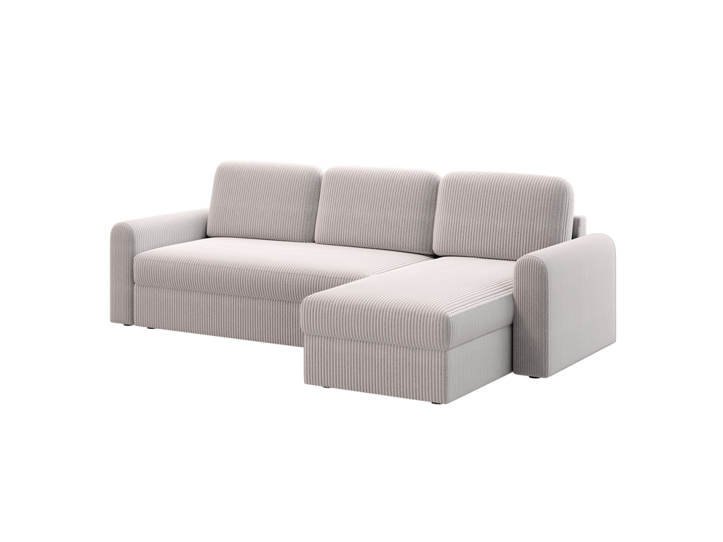 Ecksofa Orveto L-Form - mit Schlaffunktion und Bettkasten, abgerundete Formen, Cordstoff.