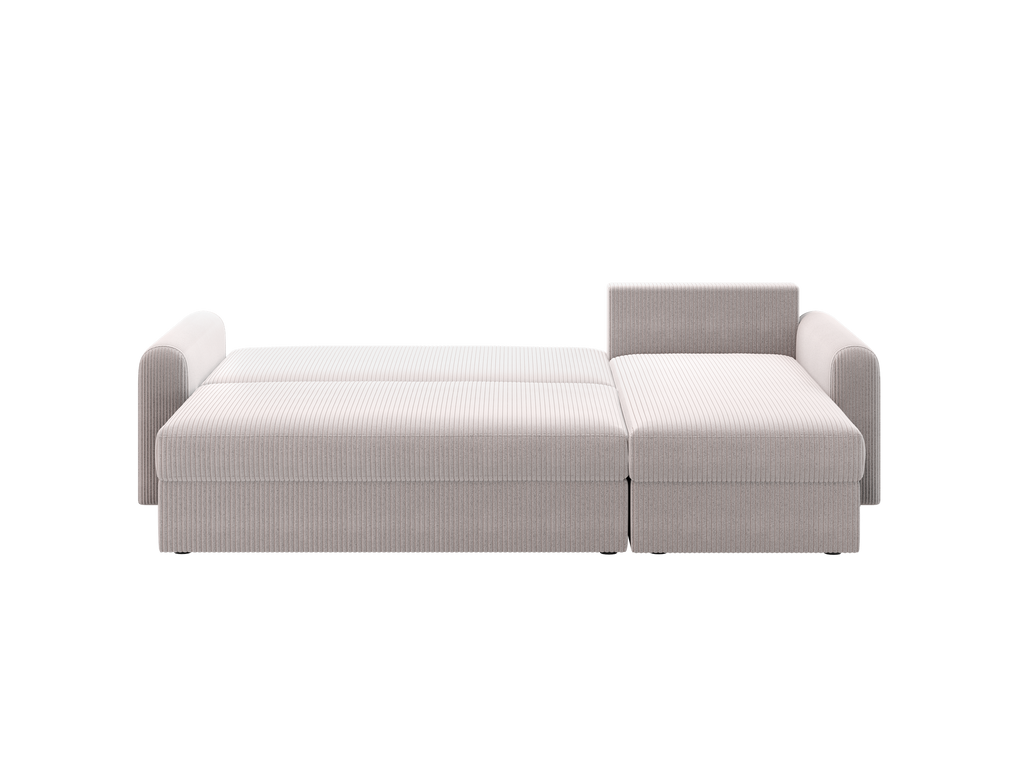 Ecksofa Orveto L-Form - mit Schlaffunktion und Bettkasten, abgerundete Formen, Cordstoff.