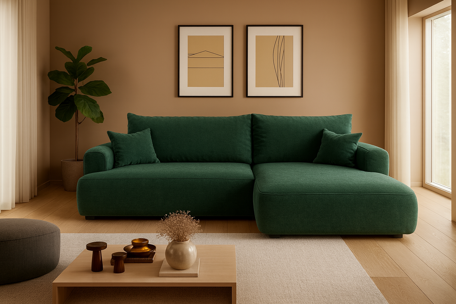 Ottimo L Ecksofa - mit Bettkasten, Schlaffunktion, Stoffbezug in Beige-Velours.