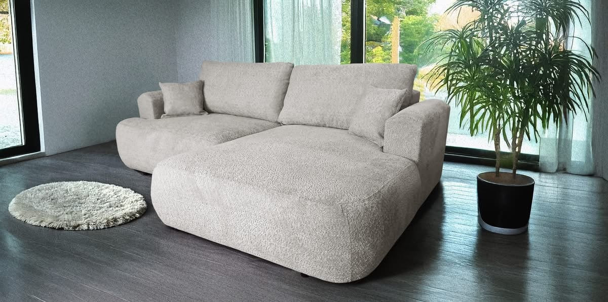 Ottimo L Ecksofa – mit Bettkasten, Schlaffunktion, pflegeleichtem Bouclé-Stoff