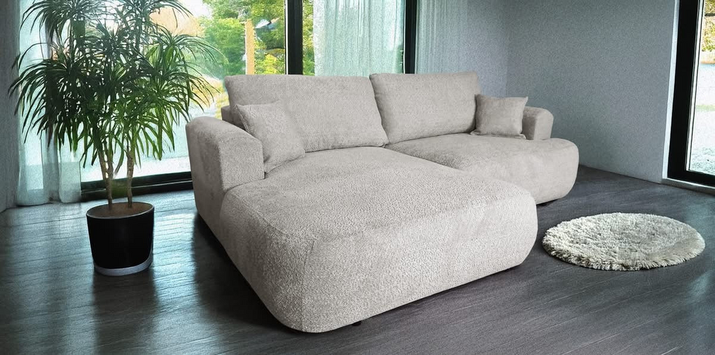 Ottimo L Ecksofa – mit Bettkasten, Schlaffunktion, pflegeleichtem Bouclé-Stoff