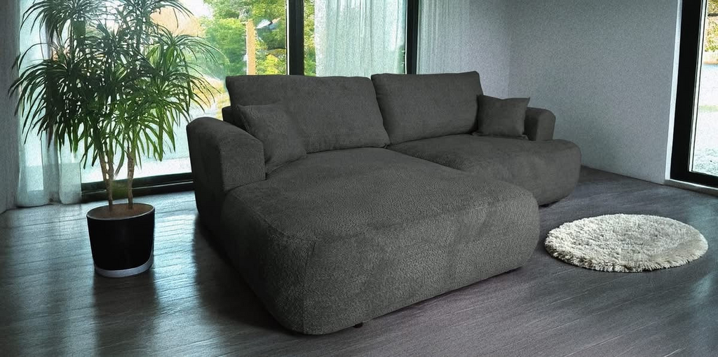 Ottimo L Ecksofa – mit Bettkasten, Schlaffunktion, pflegeleichtem Bouclé-Stoff