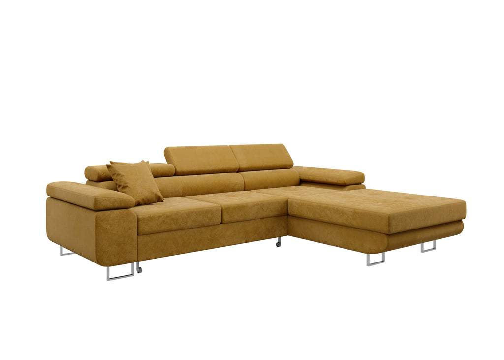 Volare L-förmiges Ecksofa mit Schlaffunktion und Stauraum, verstellbaren Kopfstützen, Monolith Velvet