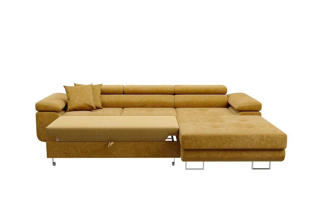 Volare L-förmiges Ecksofa mit Schlaffunktion und Stauraum, verstellbaren Kopfstützen, Monolith Velvet