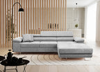Volare L-förmiges Ecksofa mit Schlaffunktion und Stauraum, verstellbaren Kopfstützen, Monolith Velvet