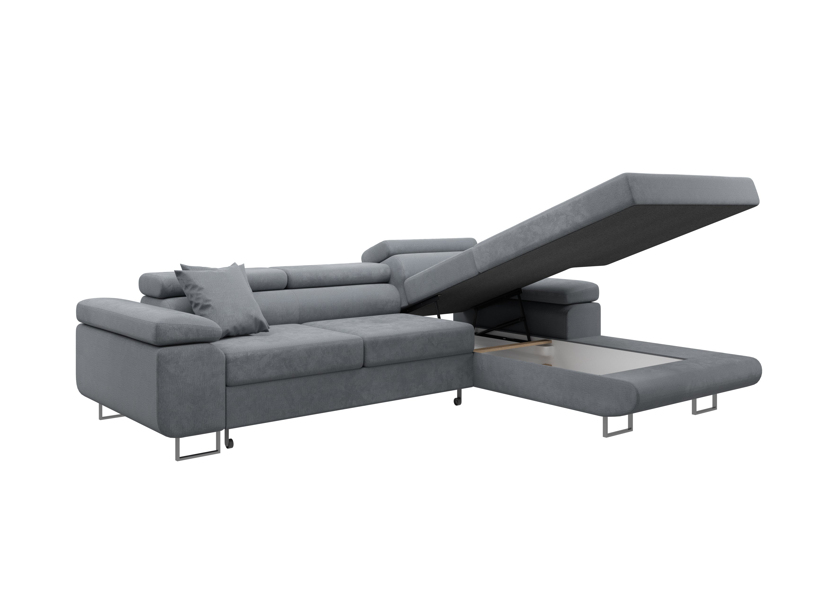 Volare L-förmiges Ecksofa mit Schlaffunktion und Stauraum, verstellbaren Kopfstützen, Monolith Velvet