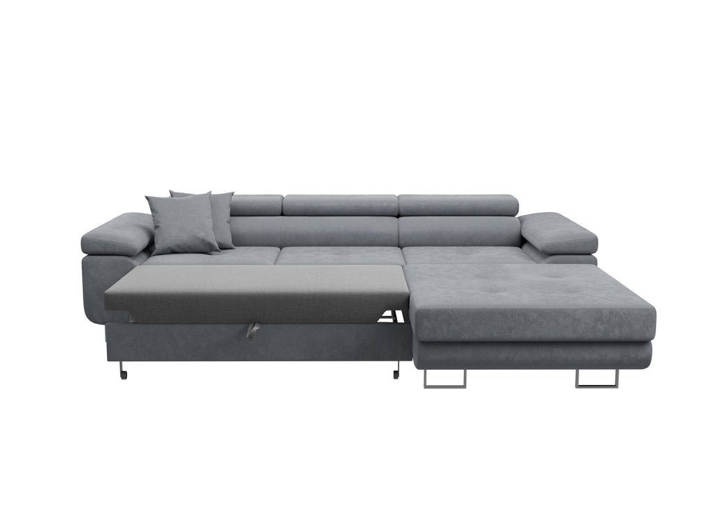 Volare L-förmiges Ecksofa mit Schlaffunktion und Stauraum, verstellbaren Kopfstützen, Monolith Velvet