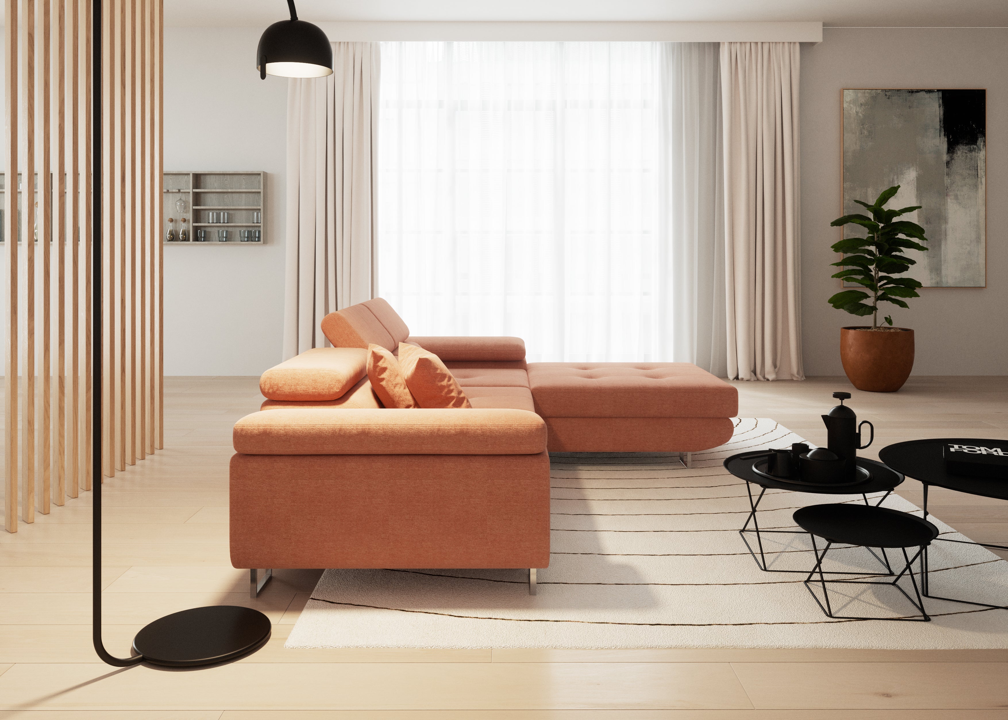 Volare L-förmiges Ecksofa mit Schlaffunktion und Stauraum, verstellbaren Kopfstützen, Monolith Velvet (Kopie)