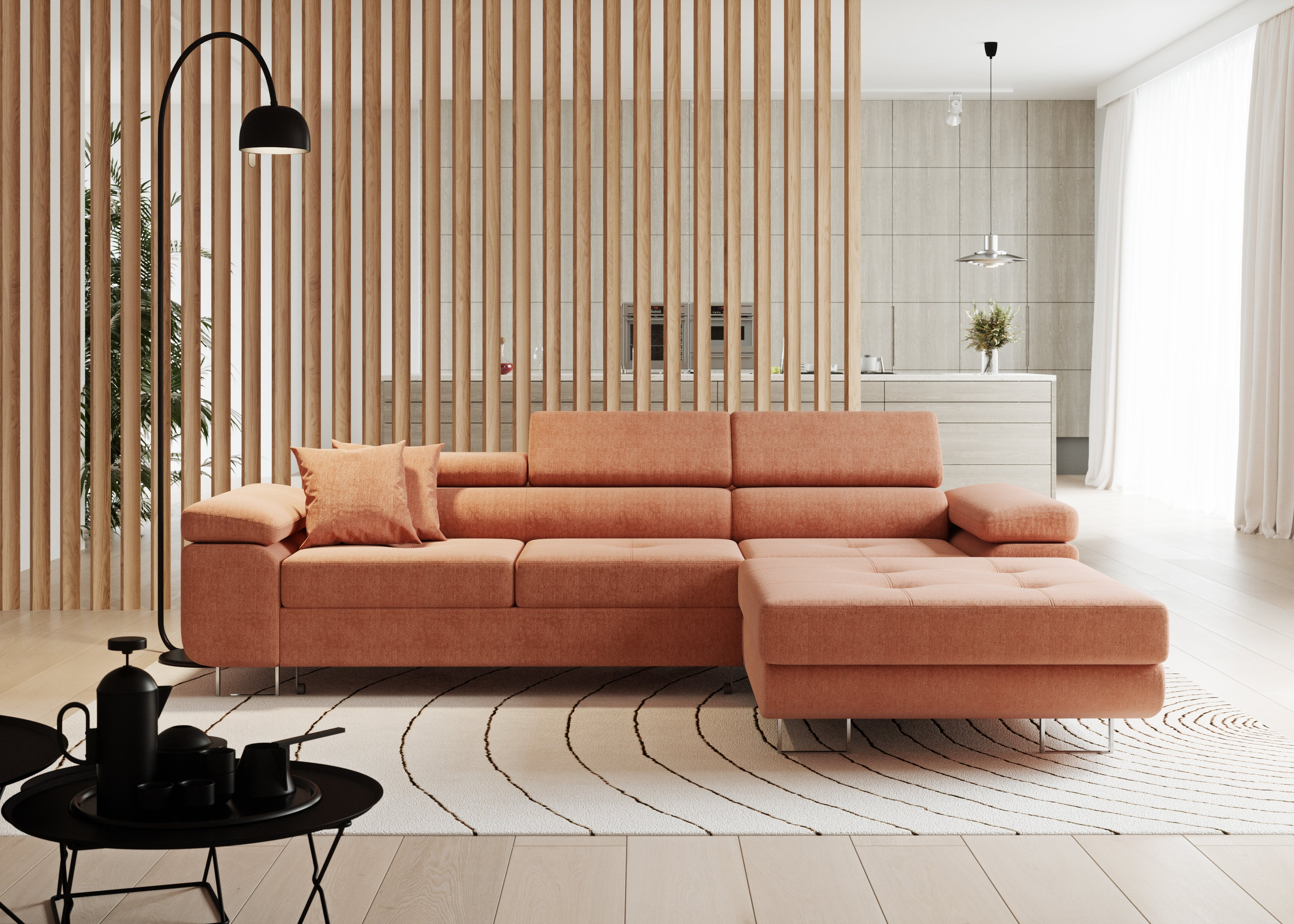 Volare L-förmiges Ecksofa mit Schlaffunktion und Stauraum, verstellbaren Kopfstützen, Monolith Velvet (Kopie)