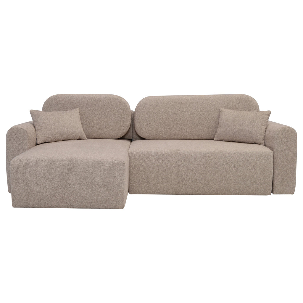 Ecksofa Renoro L-Form - mit Schlaffunktion und Bettkasten, Bezug aus Samtstoff.