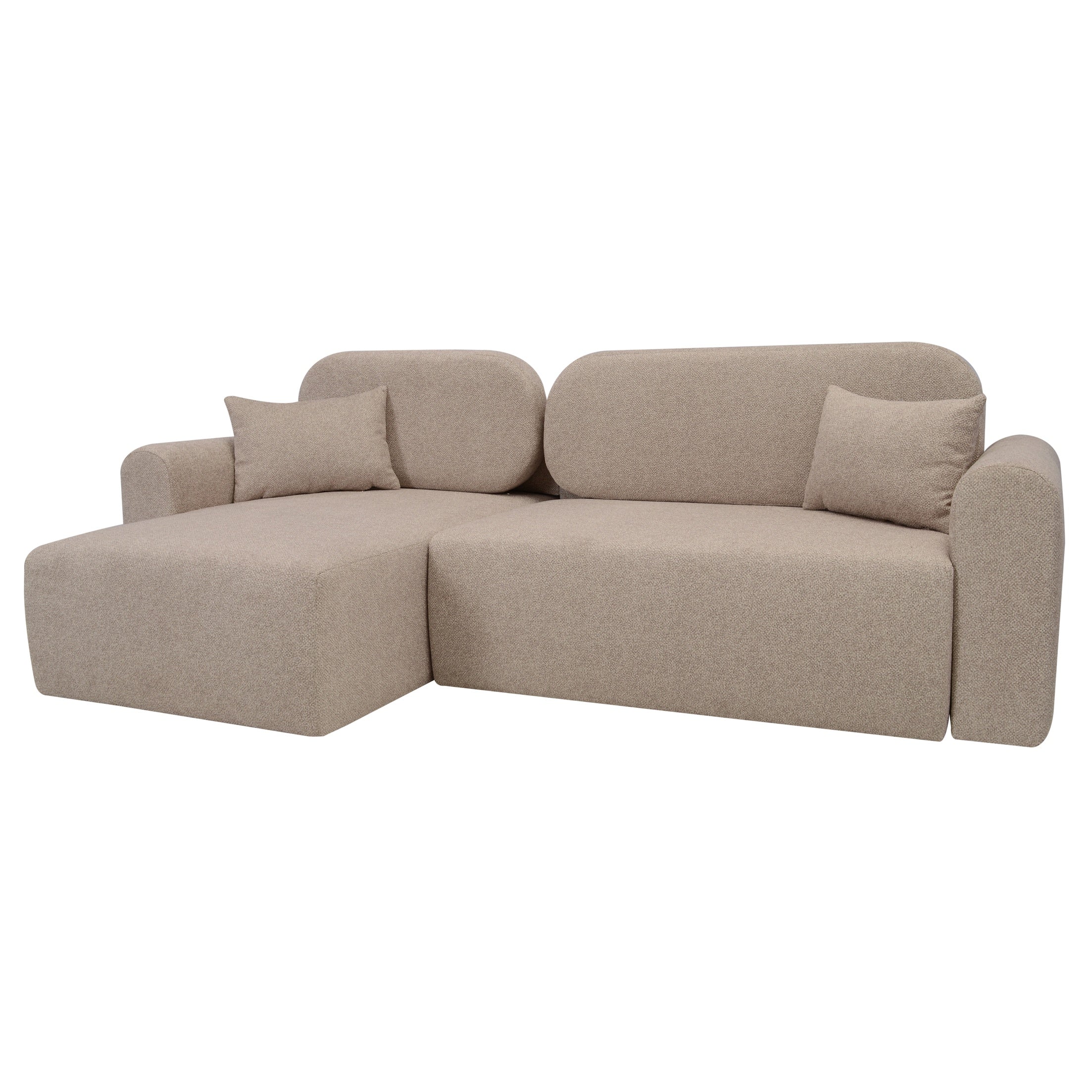 Ecksofa Renoro L-Form - mit Schlaffunktion und Bettkasten, Bezug aus Samtstoff.