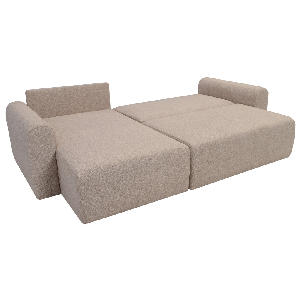 Ecksofa Renoro L-Form - mit Schlaffunktion und Bettkasten, Bezug aus Samtstoff.