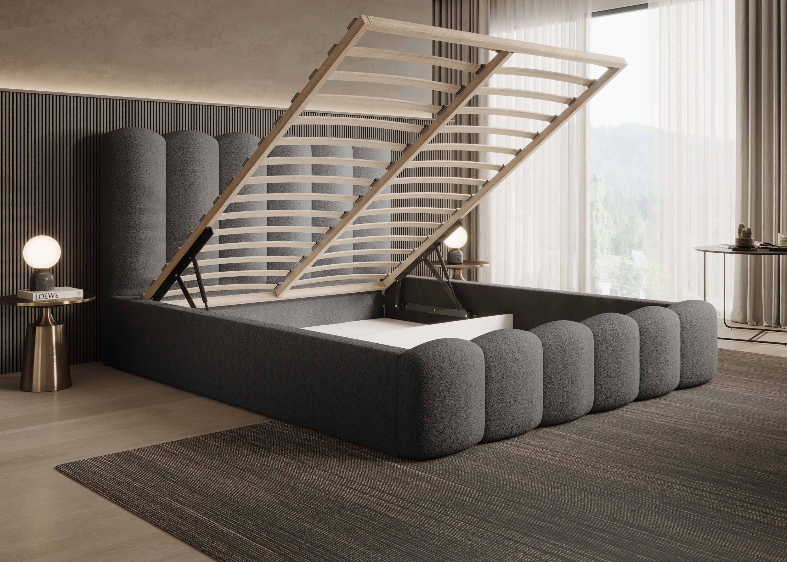 Romera Polsterbett mit Bettkasten und höhenverstellbarem Metallrahmen