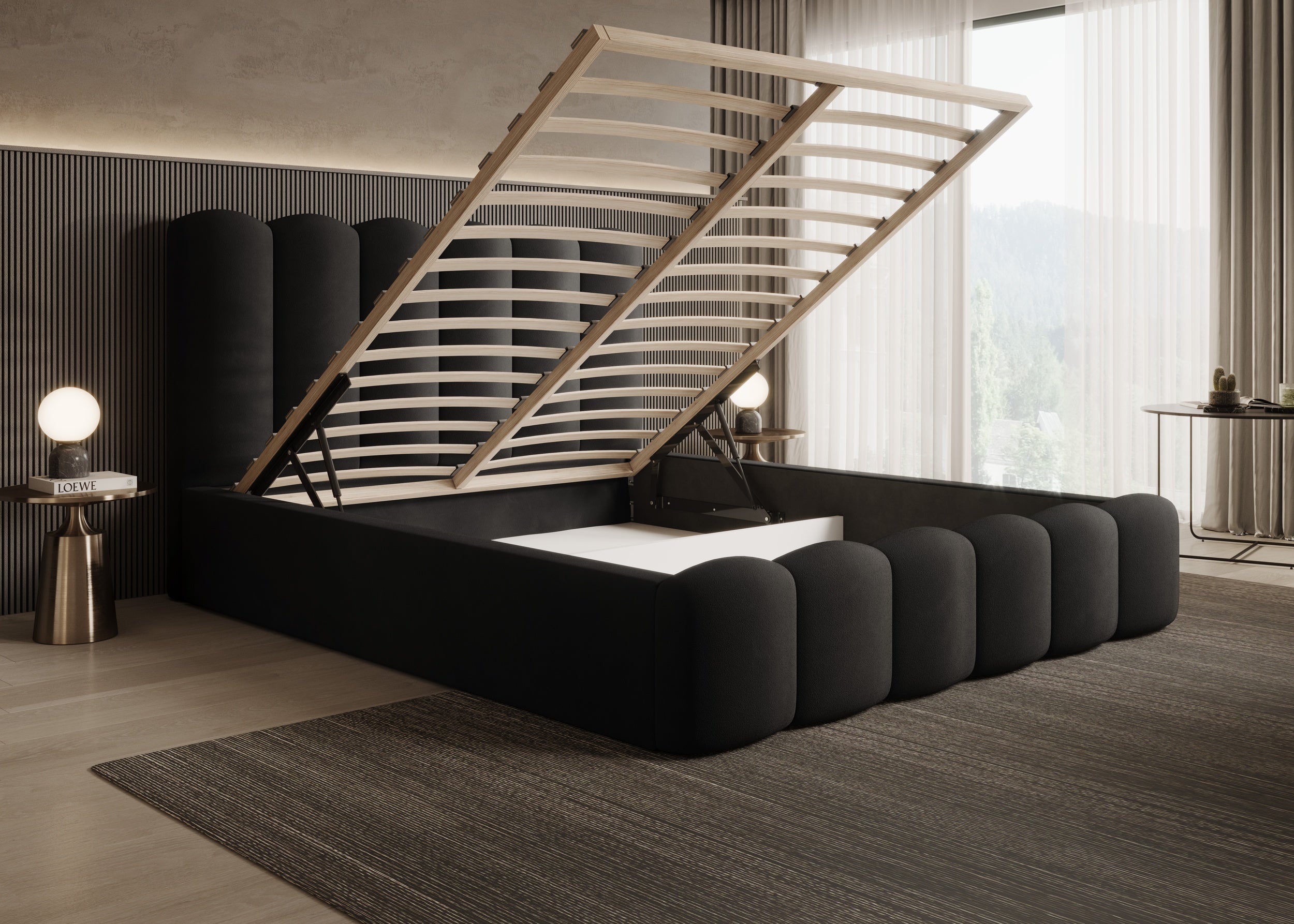 Romera Polsterbett mit Bettkasten und höhenverstellbarem Metallrahmen