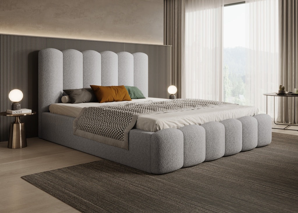 Romera Polsterbett mit Bettkasten, höhenverstellbarem Metallrahmen, Bouclé-Stoff