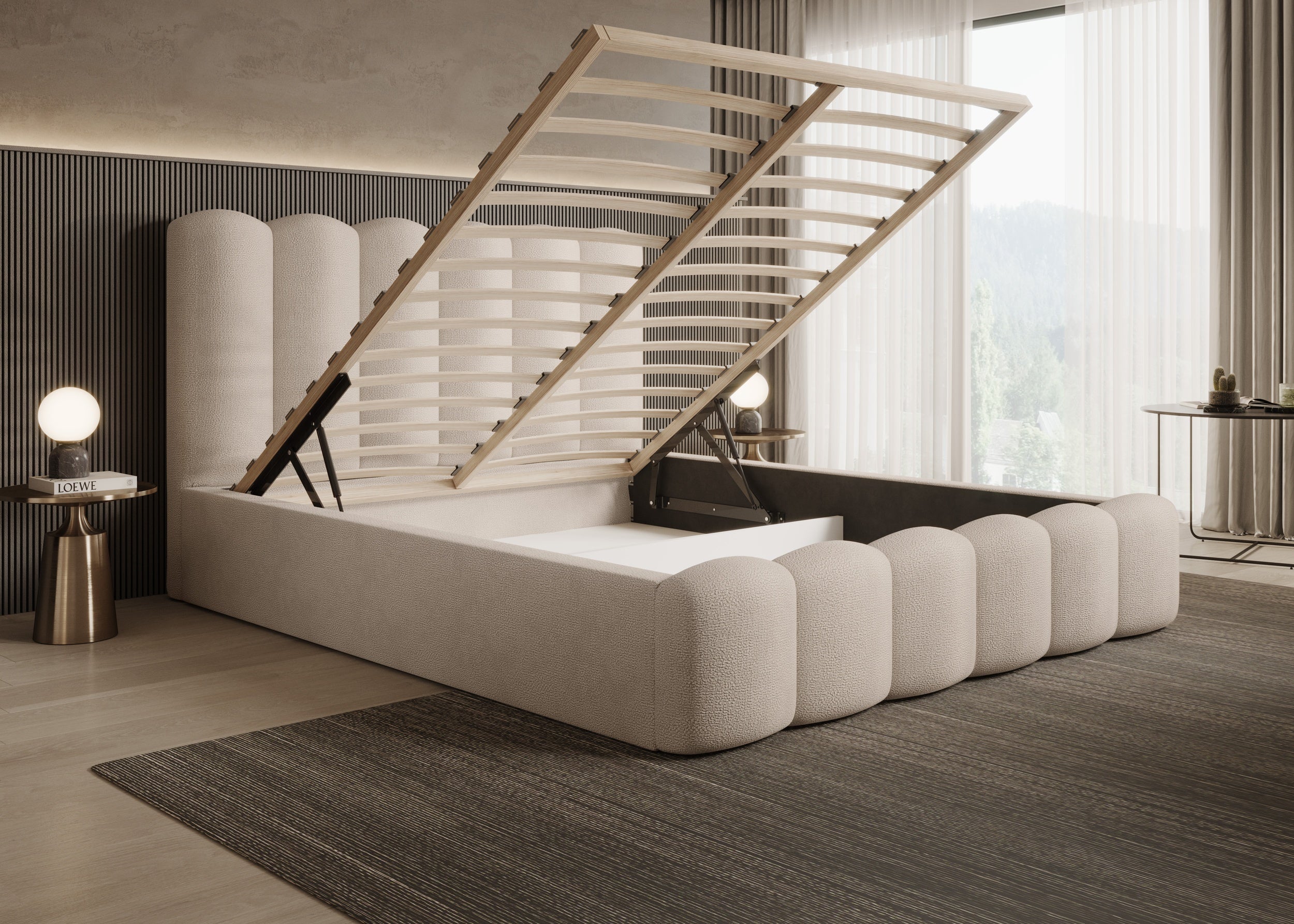 Romera Polsterbett mit Bettkasten und höhenverstellbarem Metallrahmen