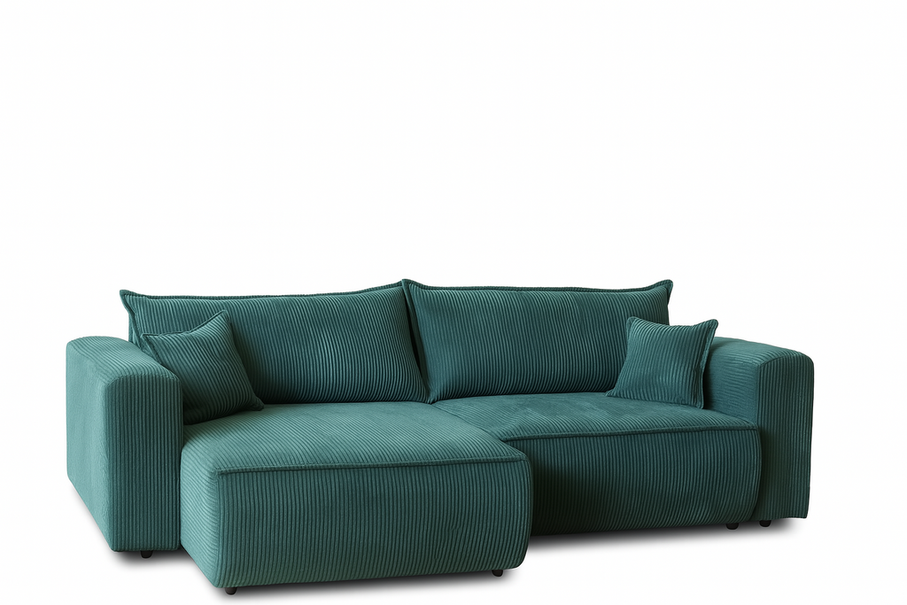 Silvano Ecksofa L-förmig mit Stauraum und Schlaffunktion, Cordstoff.