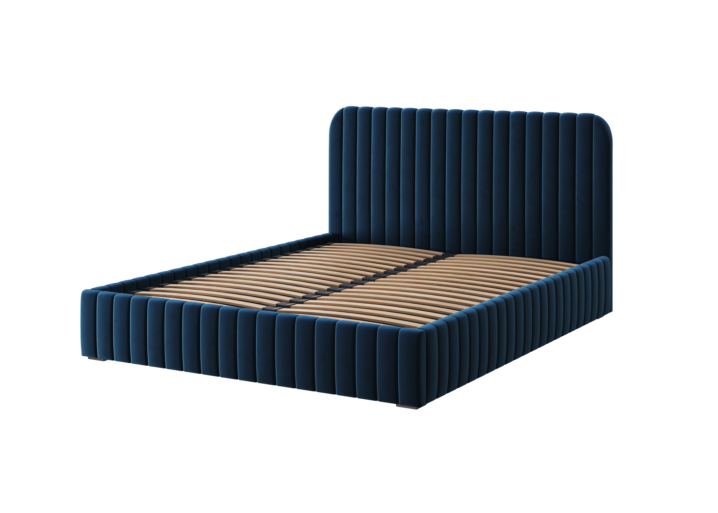 Salira Polsterbett mit Stauraum, marineblauer Velluto-Stoff, Metallrahmen