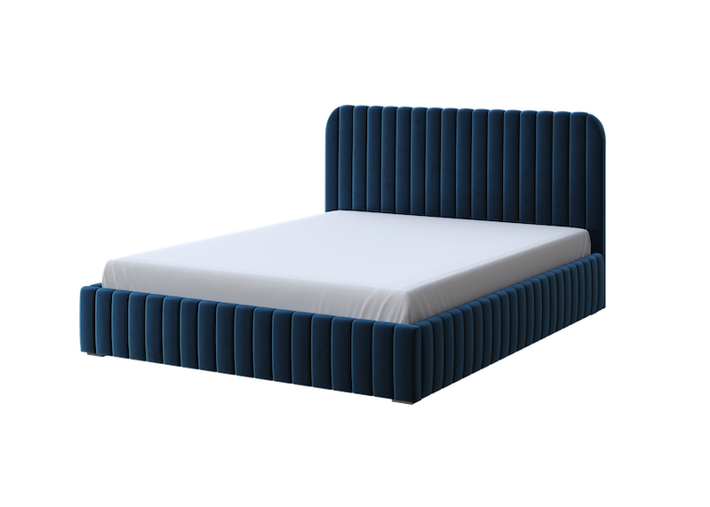 Salira Polsterbett mit Stauraum, marineblauer Velluto-Stoff, Metallrahmen